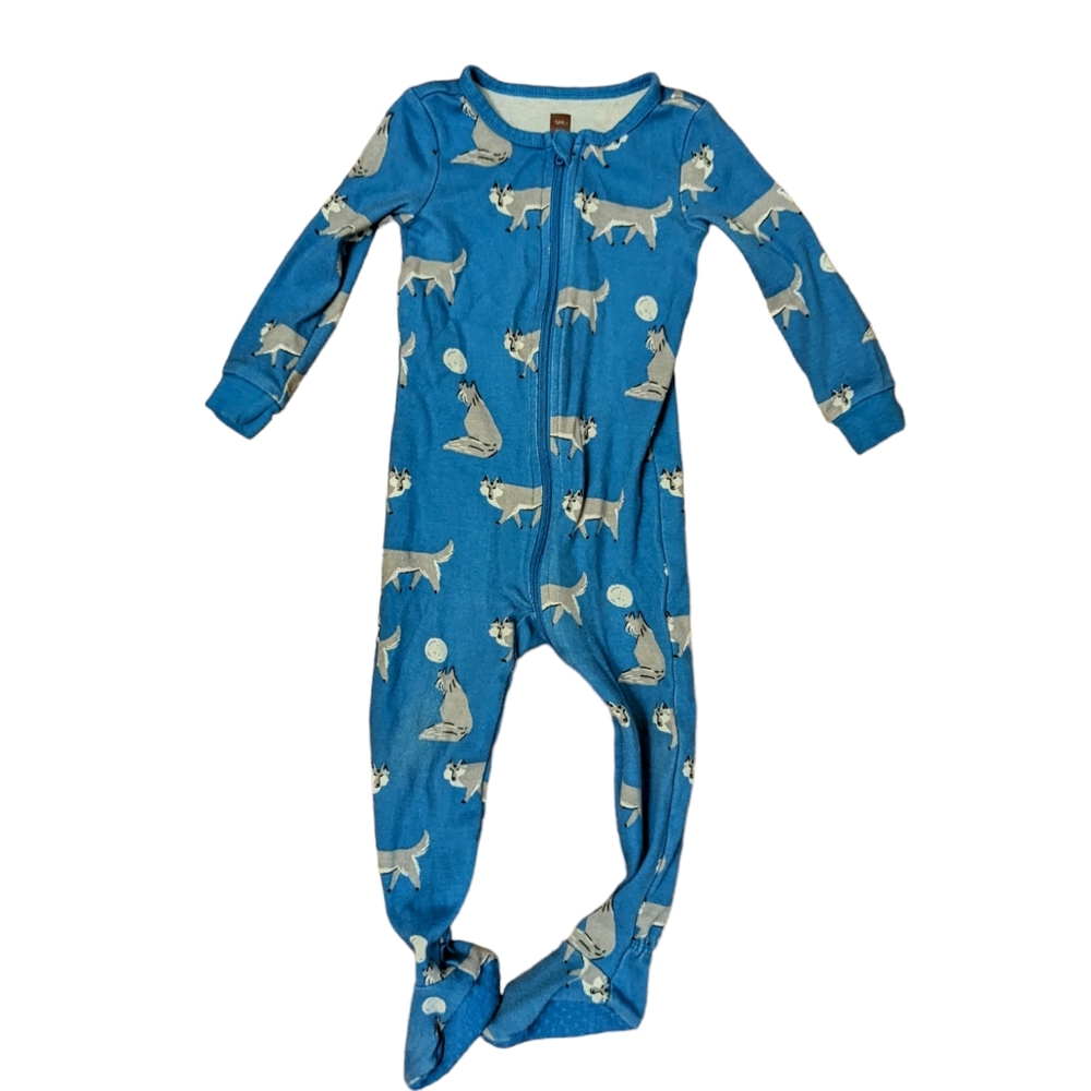 Tea Collection night night footed baby pajamas - Wolf - 9-12 months